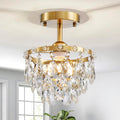 Small Gold Crystal Flush Mount Chandelier for Bedrooms, Hallways and Closets