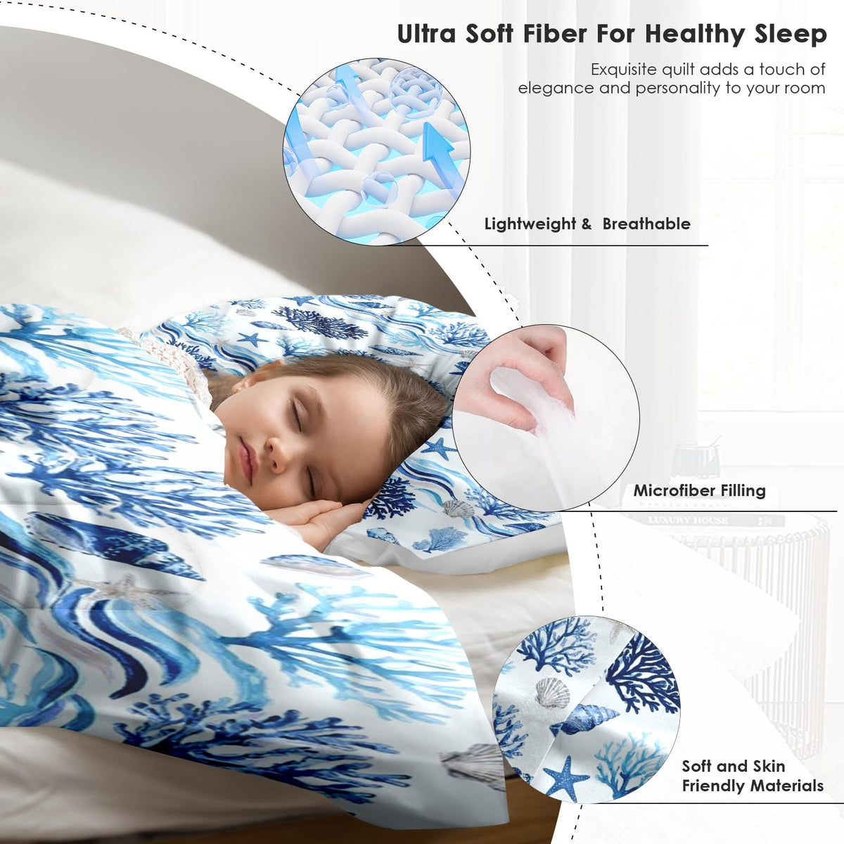 Comforter Set, 3 Pieces Coastal Ocean Bedding, All Season