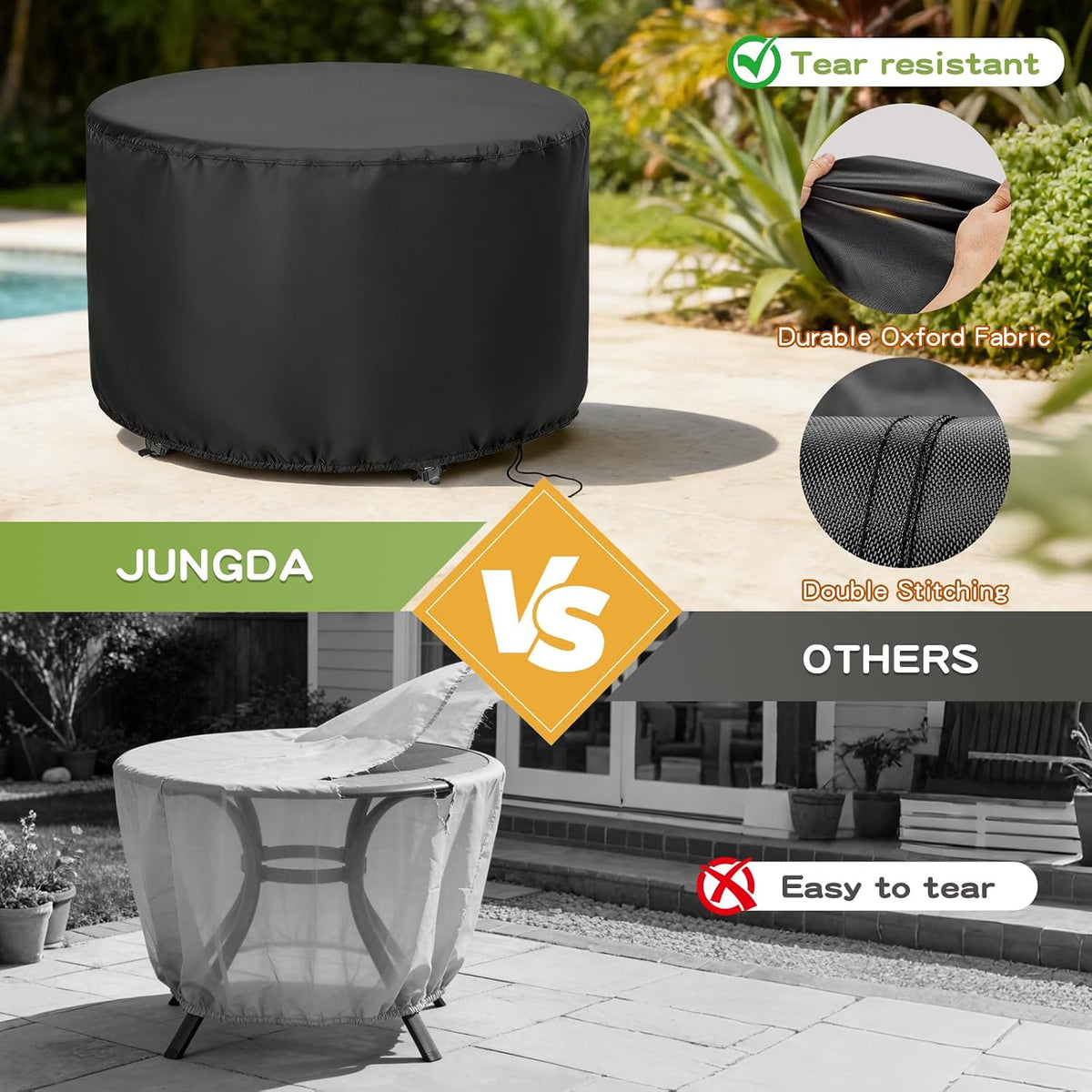 Round Patio Bar Height Table and Chair Cover for 90 Inch Patio Table | Waterproof Outdoor Round Tall High Patio Table