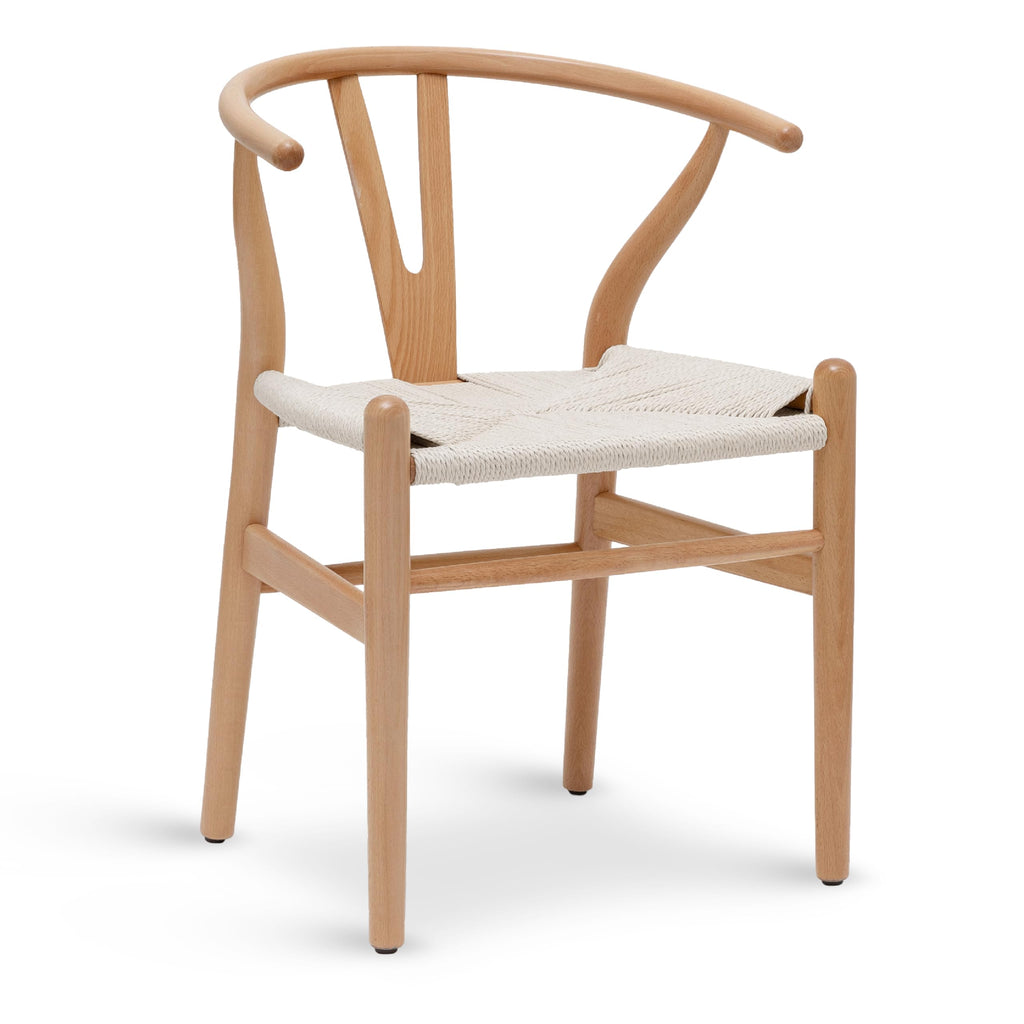 & BARK Weave Dining Chair - Mid-Century Modern Wishbone Dining Chair with Arms, Solid Wood Frame, Indoor Use - Oak