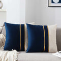Velvet Throw Pillow Covers - Pack of 2 Soft Decorative Cushion Covers Cases with Gold Leather for Sofa Bedroom