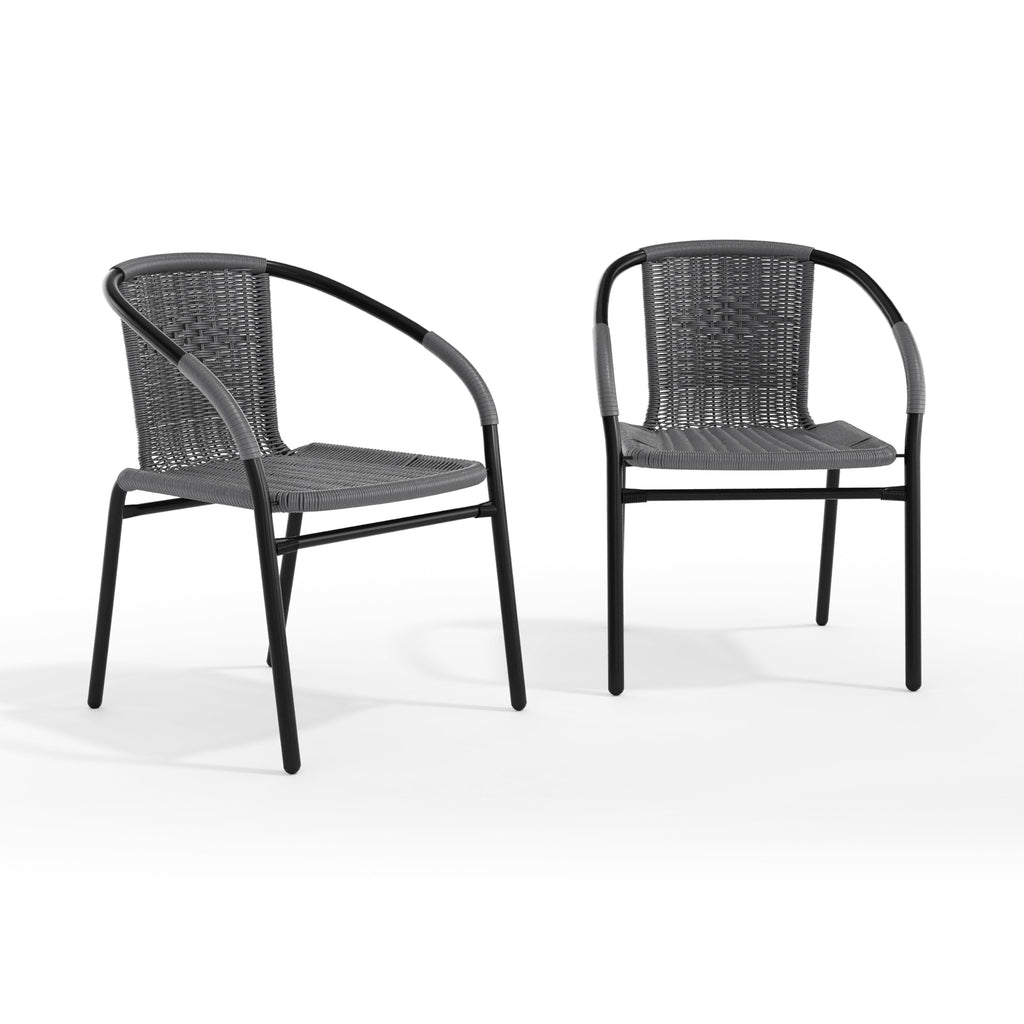 2 Pack Gray Rattan Indoor-Outdoor Restaurant Stack Chair
