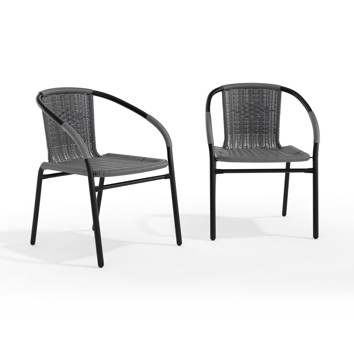 2 Pack Gray Rattan Indoor-Outdoor Restaurant Stack Chair