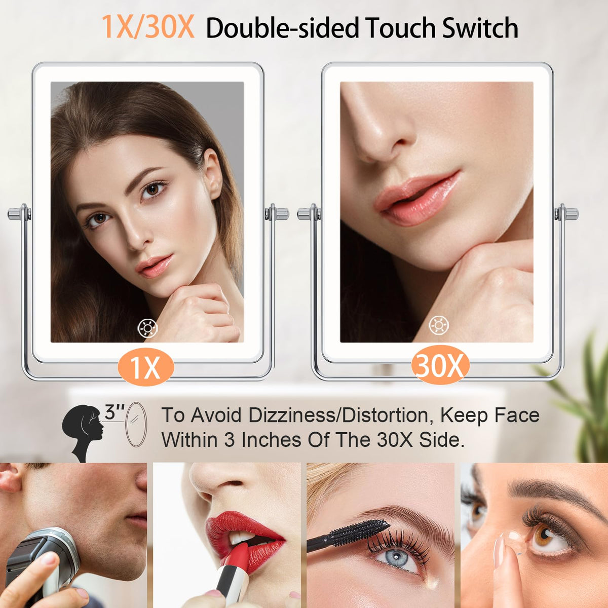 8.7" 5000mAh Rechargeable Wall Mounted Makeup Mirror (Chrome)