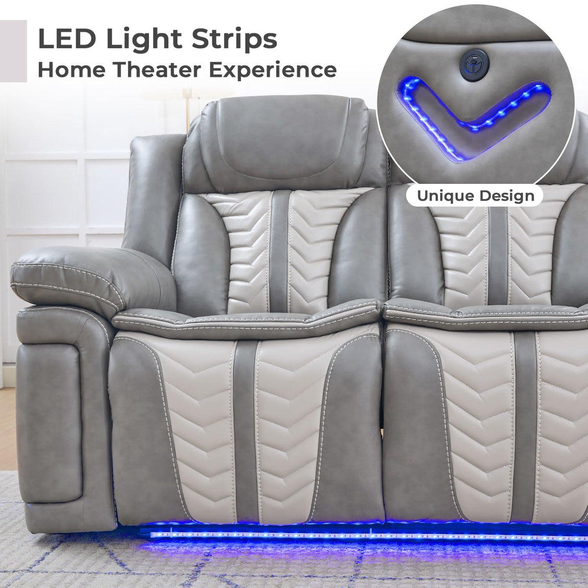 Power Electric Recliner Sofa Set with Bass Speakers, 2 Pieces Reclining Couch and Loveseat Sets with Wireless
