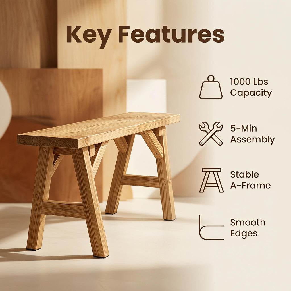 31.5in Wood Bench, Narrow Rustic