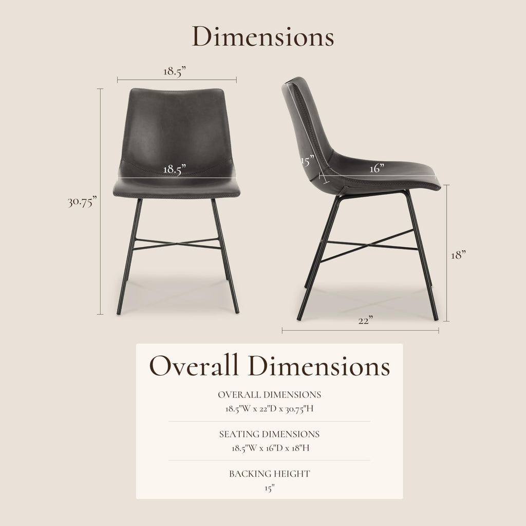 & BARK Paxton Leather Dining Chairs - Set of 2 Modern Dining Room Chairs with Low Back - Faux Leather Upholstery and