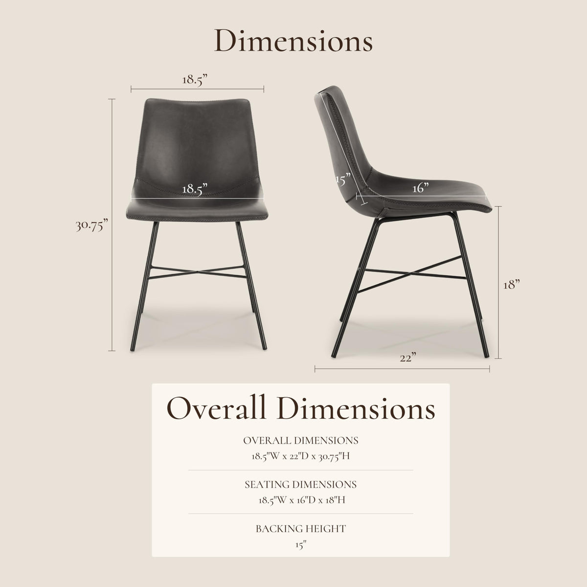 & BARK Paxton Leather Dining Chairs - Set of 2 Modern Dining Room Chairs with Low Back - Faux Leather Upholstery and