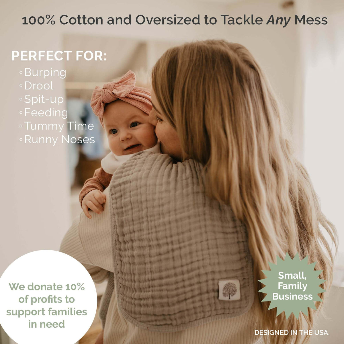 Baby Muslin Burp Cloths | 100% Cotton Burping Clothes, Newborn Essential | Must-Have Baby Registry, Modern and Trendy