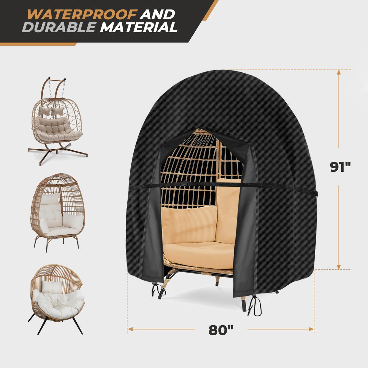 Egg Chair Cover Waterproof Double Egg Chair Covers for Outdoor Furniture 420D Patio Hanging Swing Chair Cover 91x80