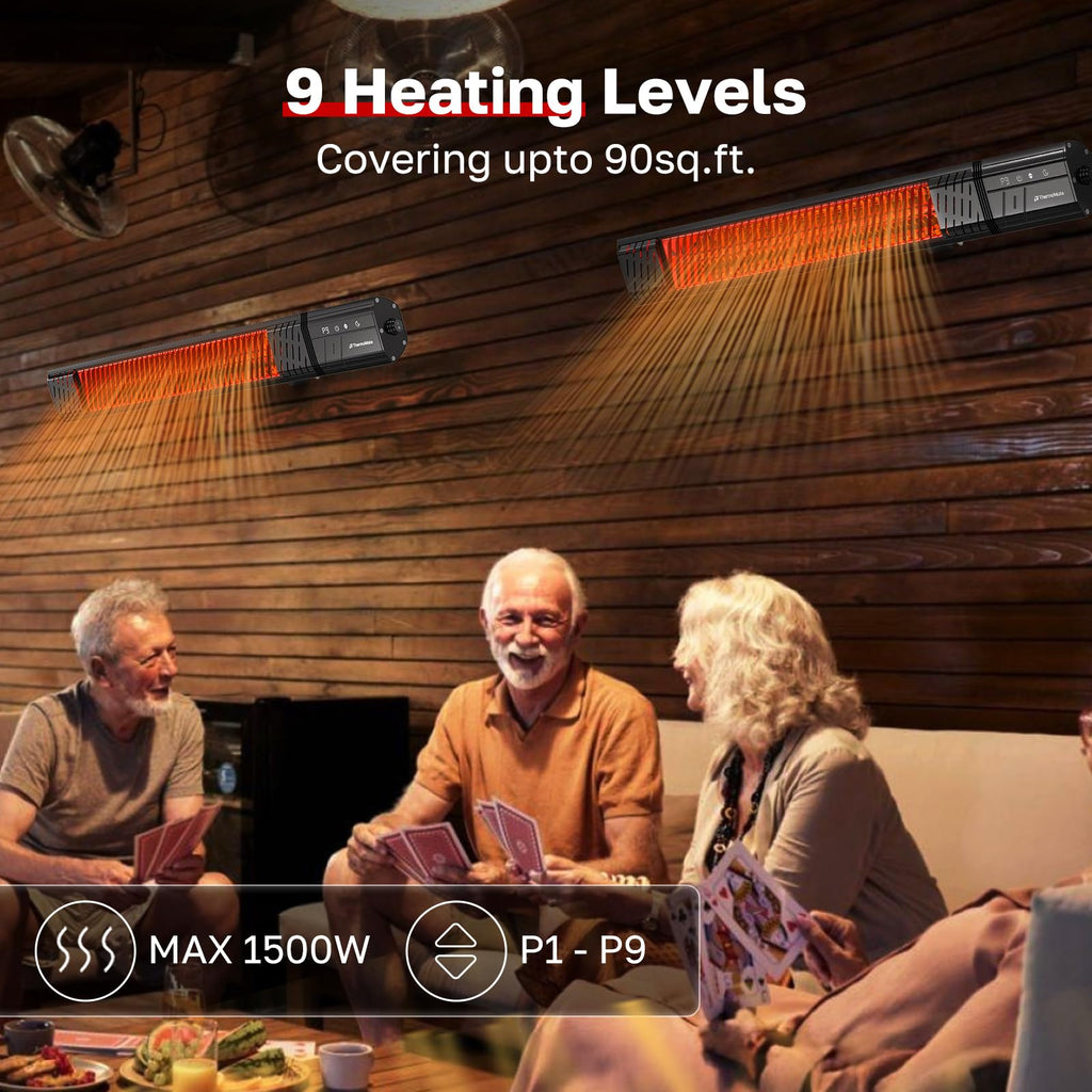 Infared Patio Heater for Outdoor, Electric 1500W IP65 Waterproof with Remote, 9 Heating Levels & 24H Timer for