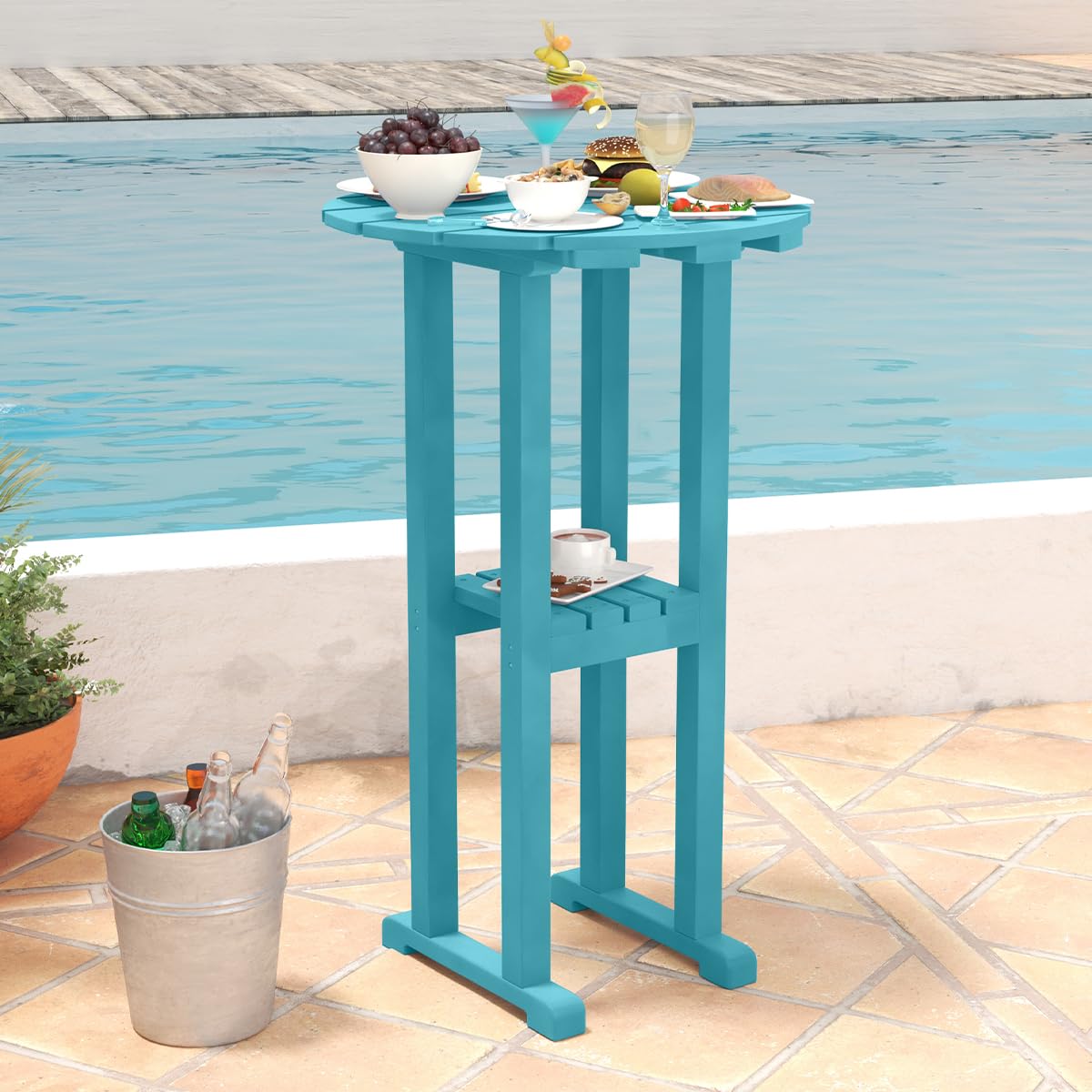 39" Height Adirondack Bar Table, Patio HDPE Round Pub Table