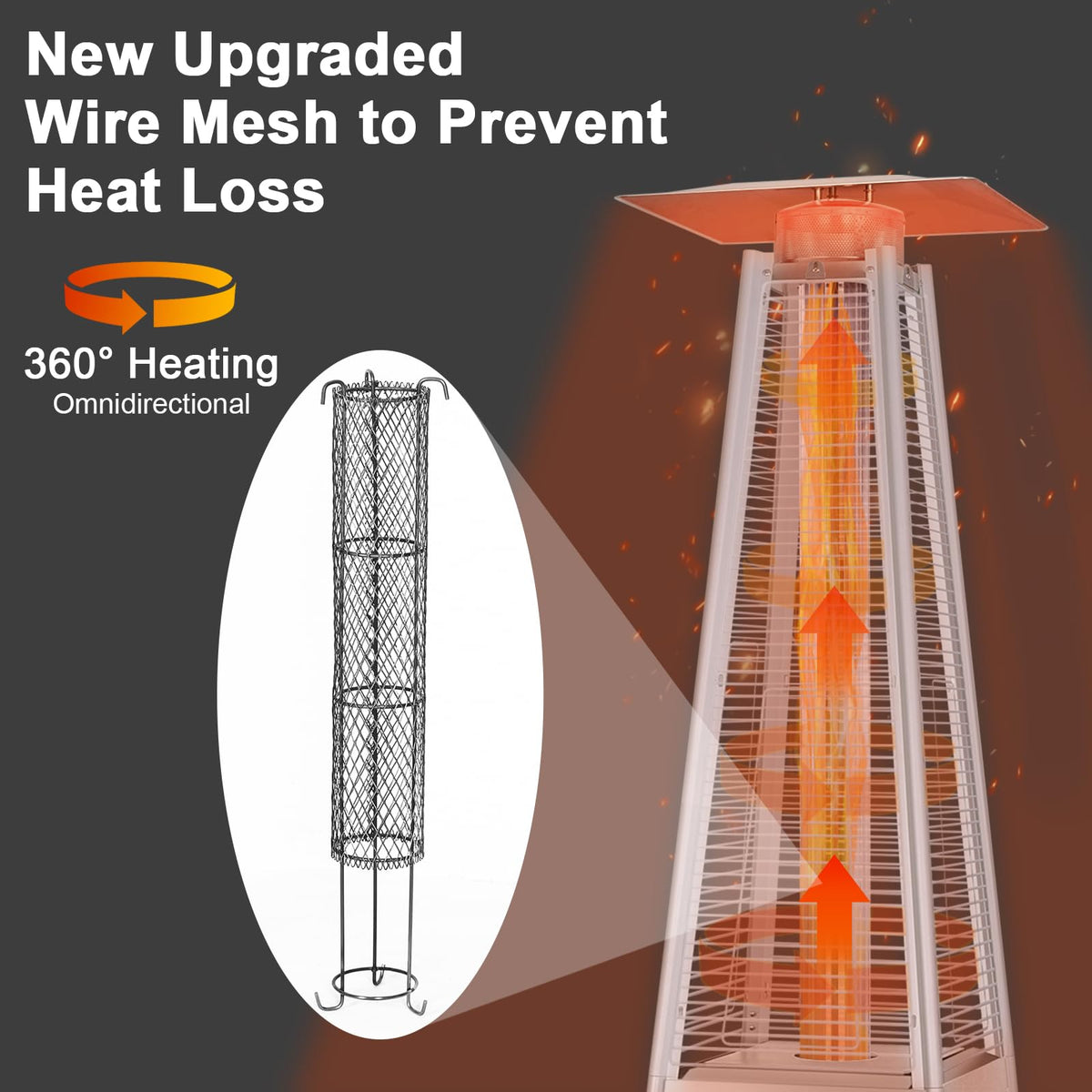 BTU Pyramid Patio Heater, Outdoor Propane Heaters with Wheels and Cover, Glass Tube Propane Patio Heater for