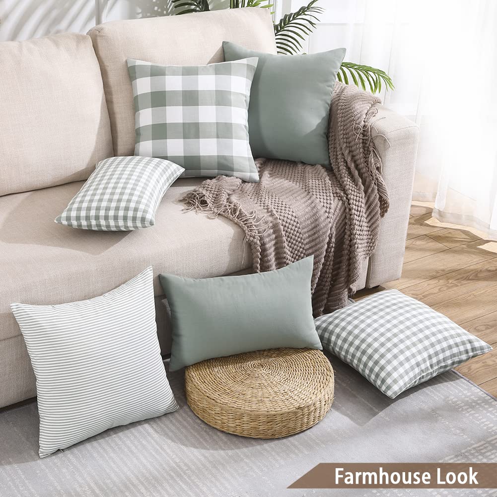 Sage Green Buffalo Check Plaid Outdoor Throw Pillow Cover 18x18 Set of 4