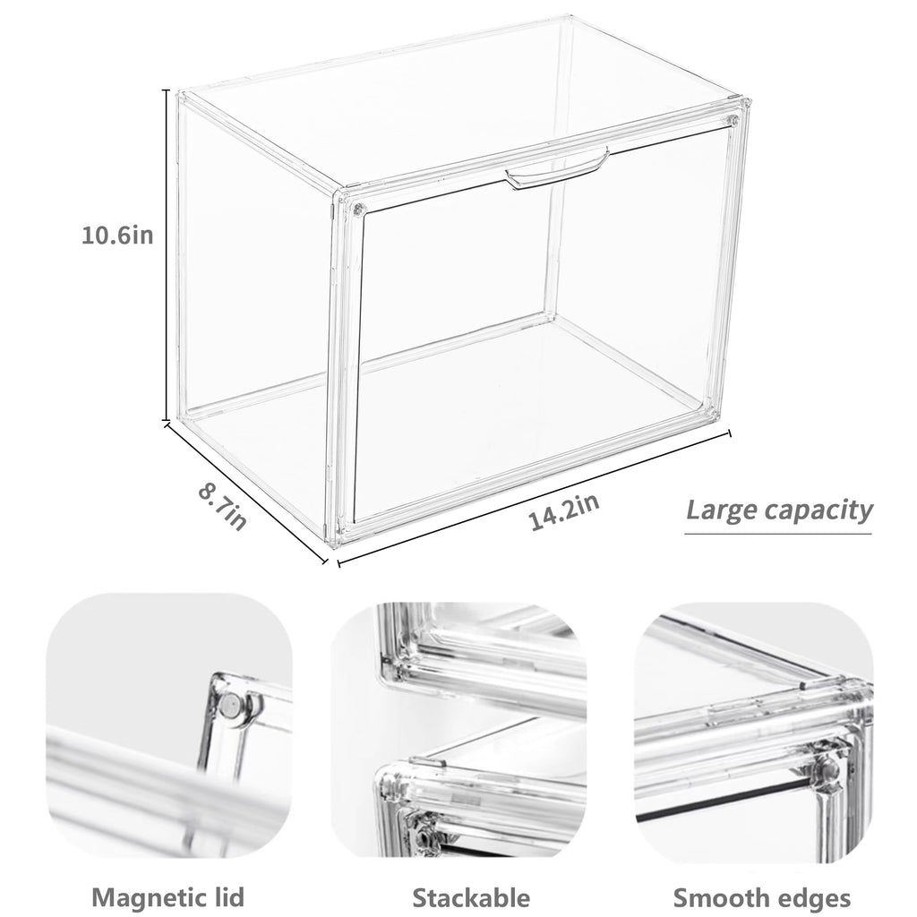 Clear Acrylic Display Case, Stackable Plastic Storage Bins, X-Large