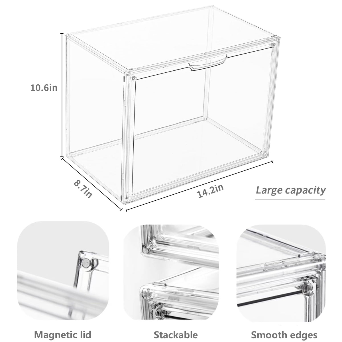 Clear Acrylic Display Case, Stackable Plastic Storage Bins, X-Large