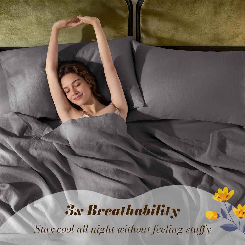 100% French Linen Sheets Set, Natural Flax Bedding