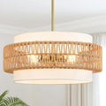 19.7" Rattan Chandelier, 4-Light Boho Pendant Hanging Light