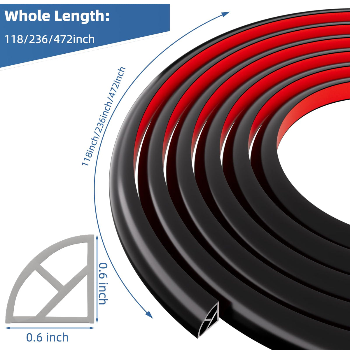 236" Flexible Quarter Round Molding Bendable Peel and Stick Trim,Black