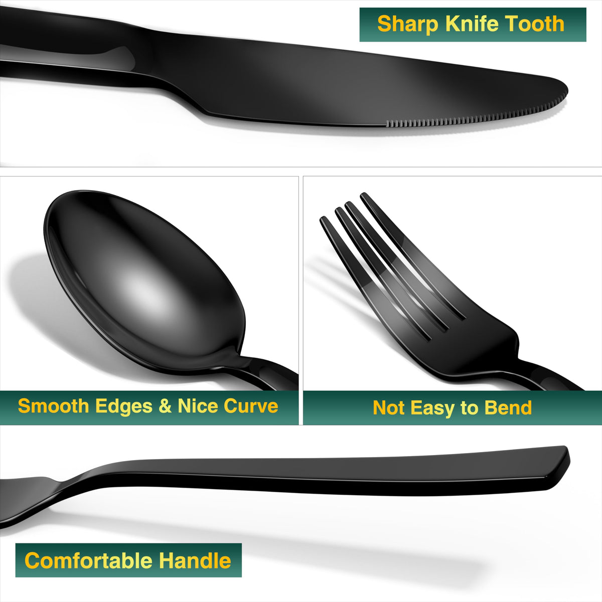40 Pieces Black Silverware Set, Stainless Steel Flatware Set for 8