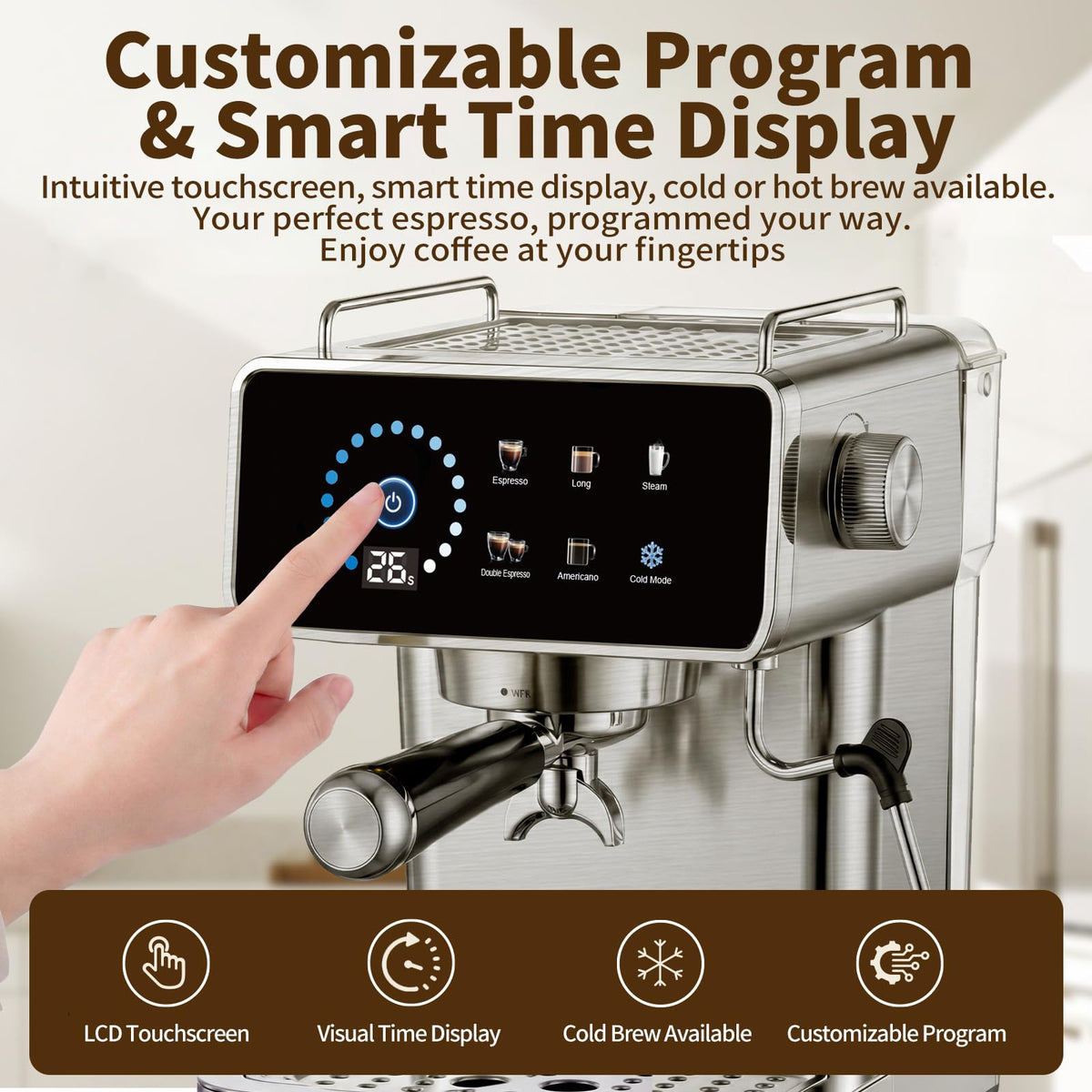 20 Bar Espresso Coffee Machines with Cold Brew & Customizable Program (Pro)