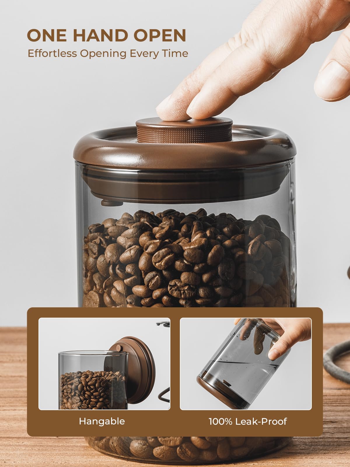 Airtight Coffee Canister, 13oz Kitchen Glass Jar with Pop-Top Lid