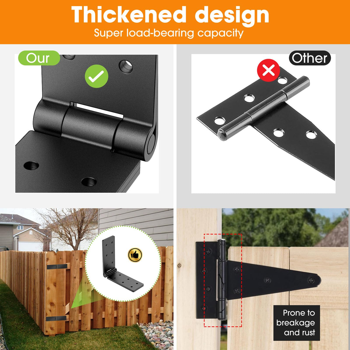 Heavy Duty Gate Hinges 270° Adjustable, 2-Pack for Wood Fence Barn Door