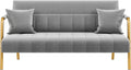 56.5" W Modern Sofa Small Sofa Luxurious Velvet Fabric Couch with Gold-Tone Metal Arms and Legs for Living Room