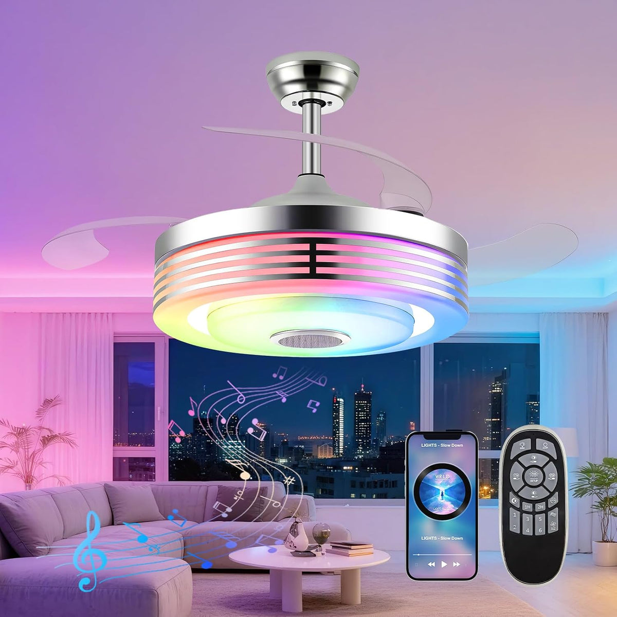 42" Chandelier Retractable Ceiling Fan with Light
