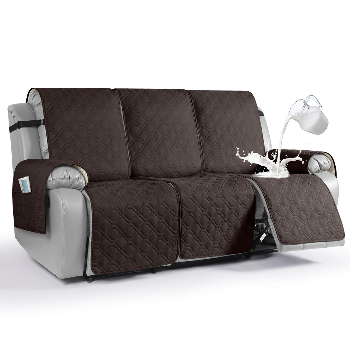 Waterproof Recliner Couch Covers Washable, Chocolate, 3 Seater