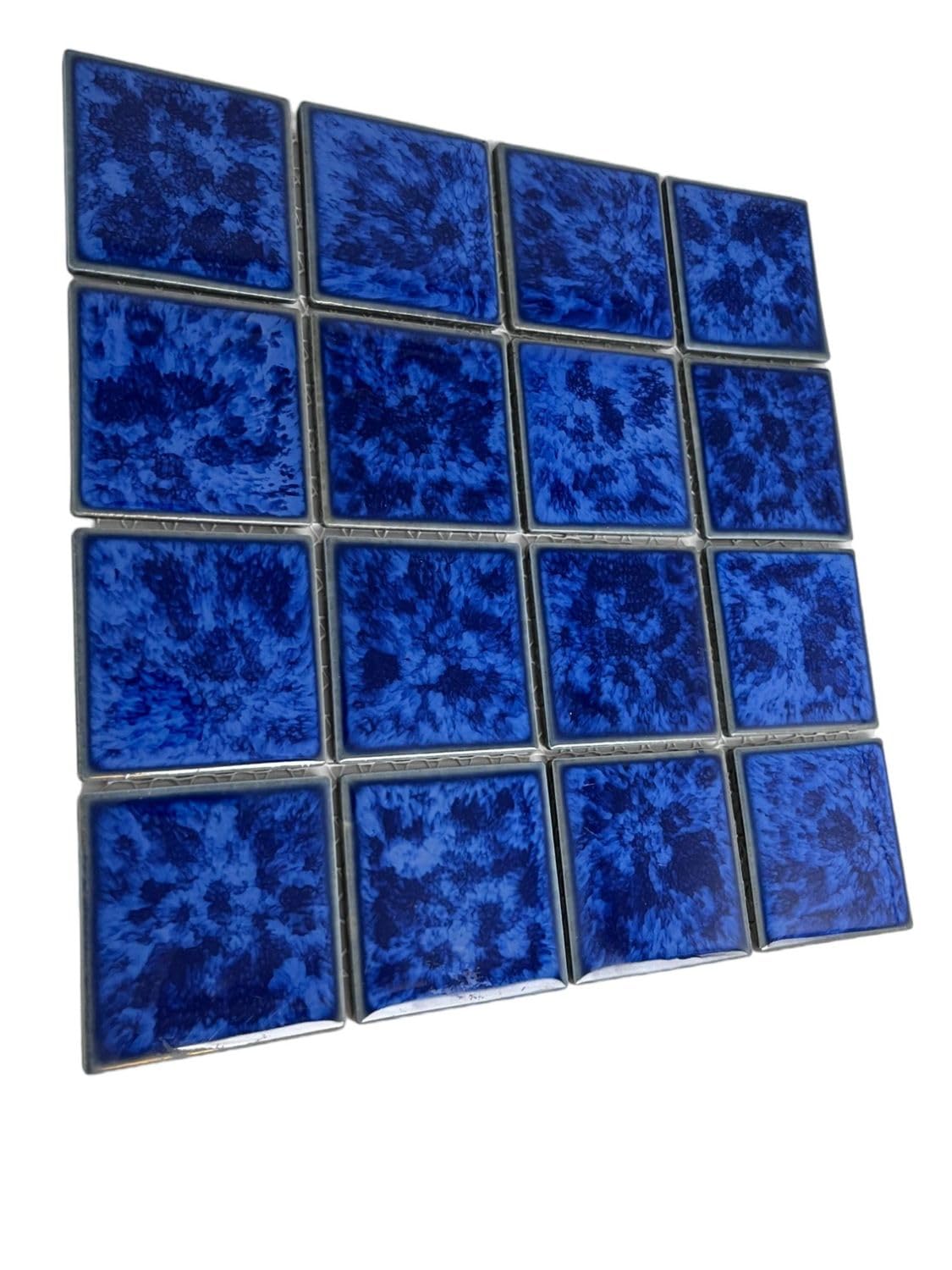 TPACFD-PL Ultramarine Blue 3x3 Porcelain Pool Mosaic Tile, Water Splash Effect, Mesh-Mounted for Swimming Pool