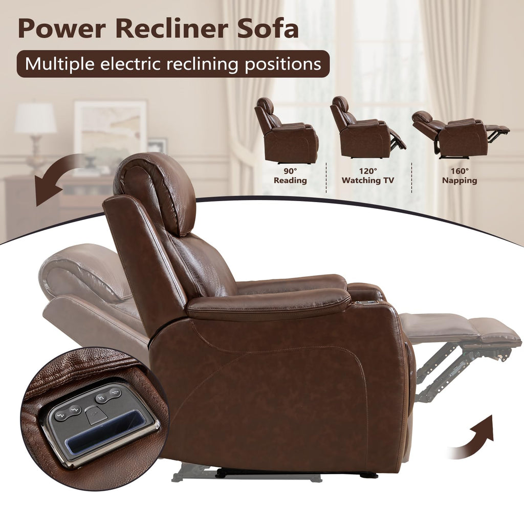 Premium Genuine Leather Power Recliner Chair for Adults, 2 Dual Motor Electric Recliners with Adjustable Headrest