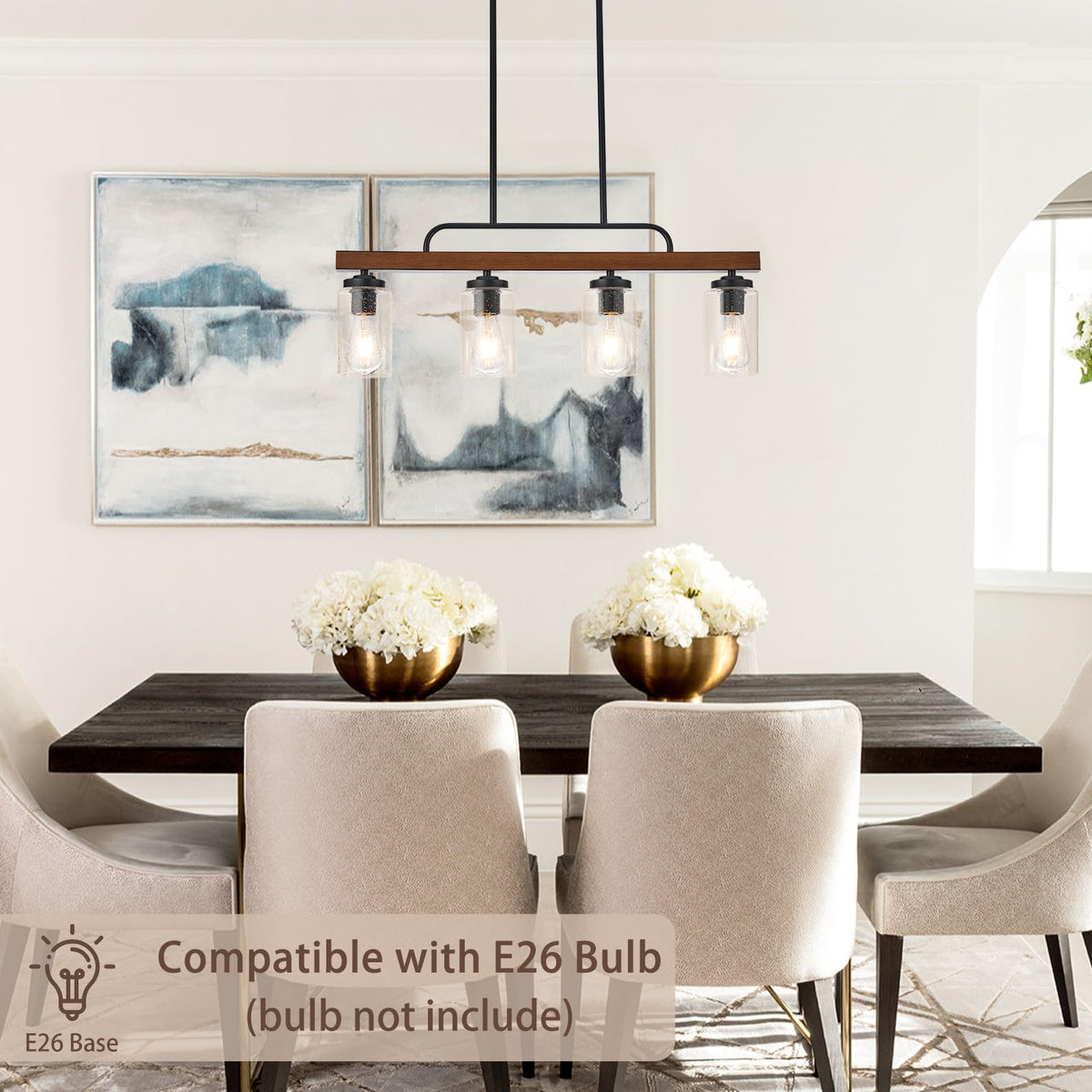 Wood Kitchen Island Lighting, Seeded Glass Dining Room Light