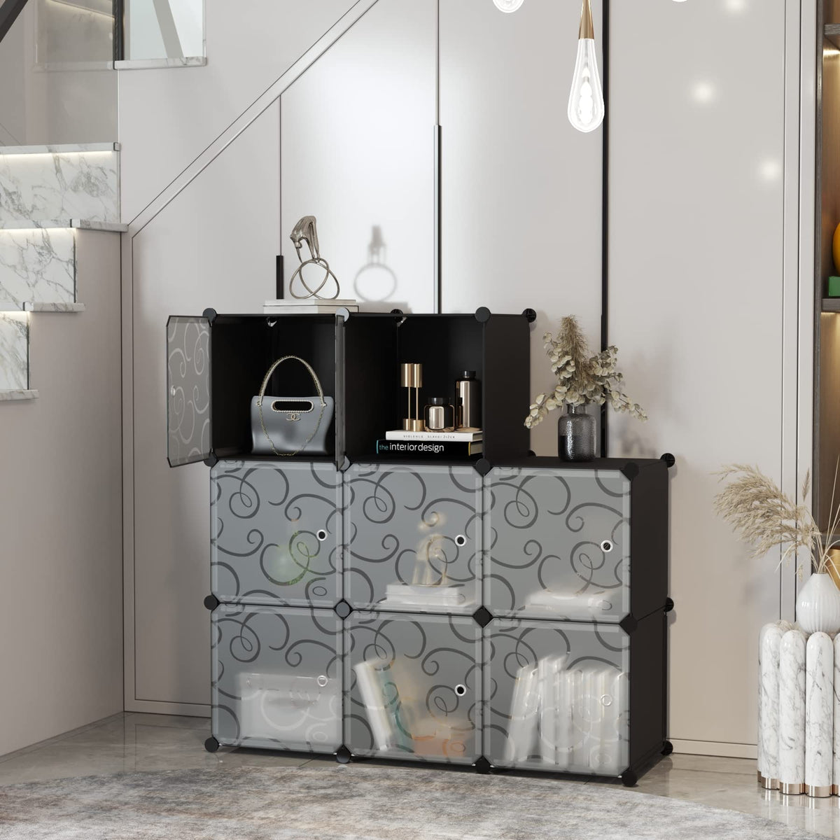 8-Cube Storage Organizer with Door Cube Shelf Closet Cabinet Black