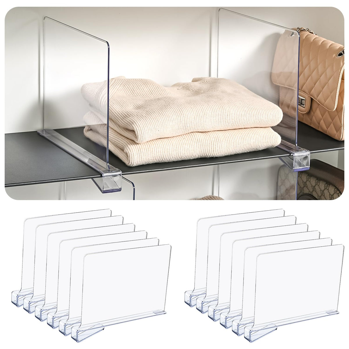 Shelf Dividers for Closet Organization,Clear Plastic Closet Shelf Dividers,Upgrade Height for Vertical Space,Shelf