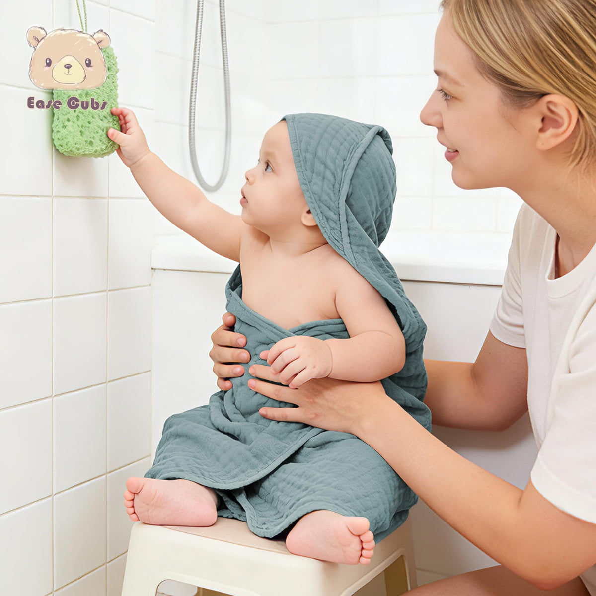 3-Pack Muslin Hooded Baby Towels, 100% Cotton, Ultra-Soft & Absorbent Baby Bath Towels with Hood for Babies, Infant