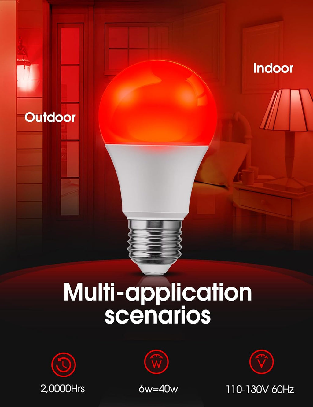 Red Light Bulbs Outdoor, Dusk to Dawn Sensor A19 Porch Lights