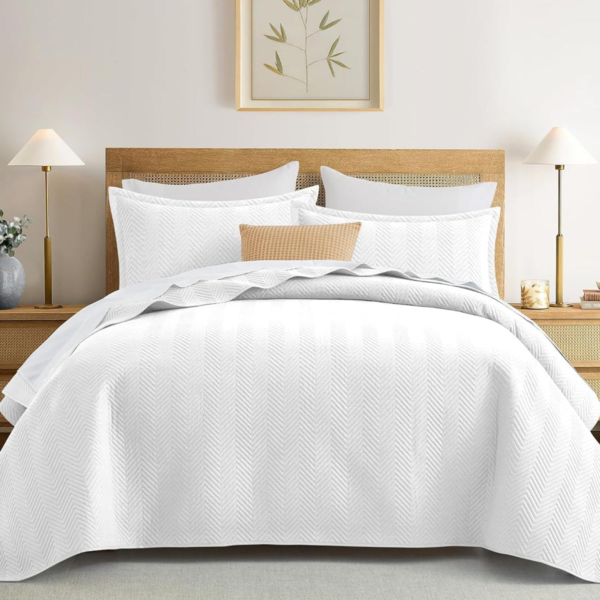Quilt Bedding Set White Bedspread Wave