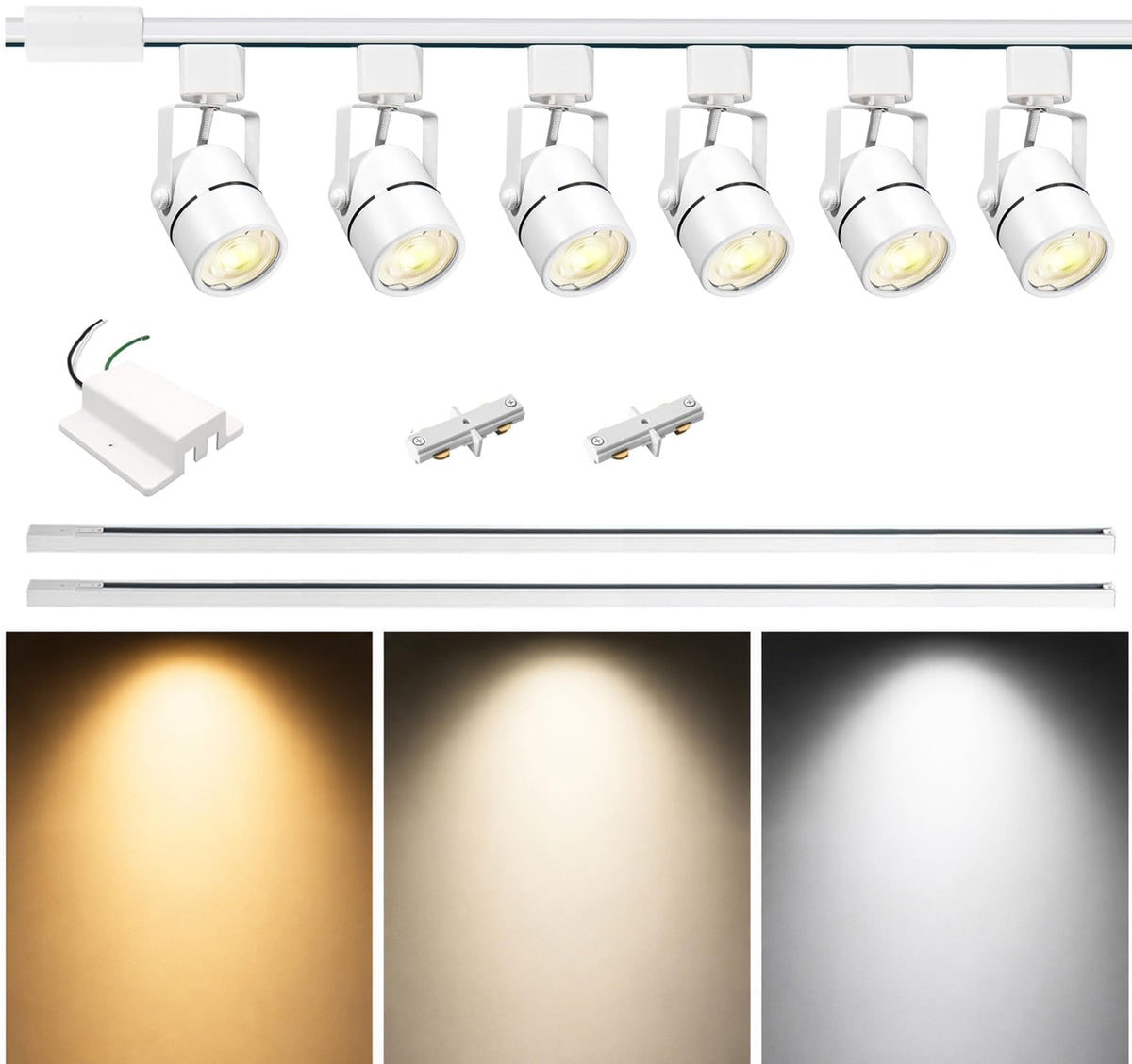 6FT LED Track Lighting Kit with 3-Color GU10 Bulbs, Dimmable 6 Lights White