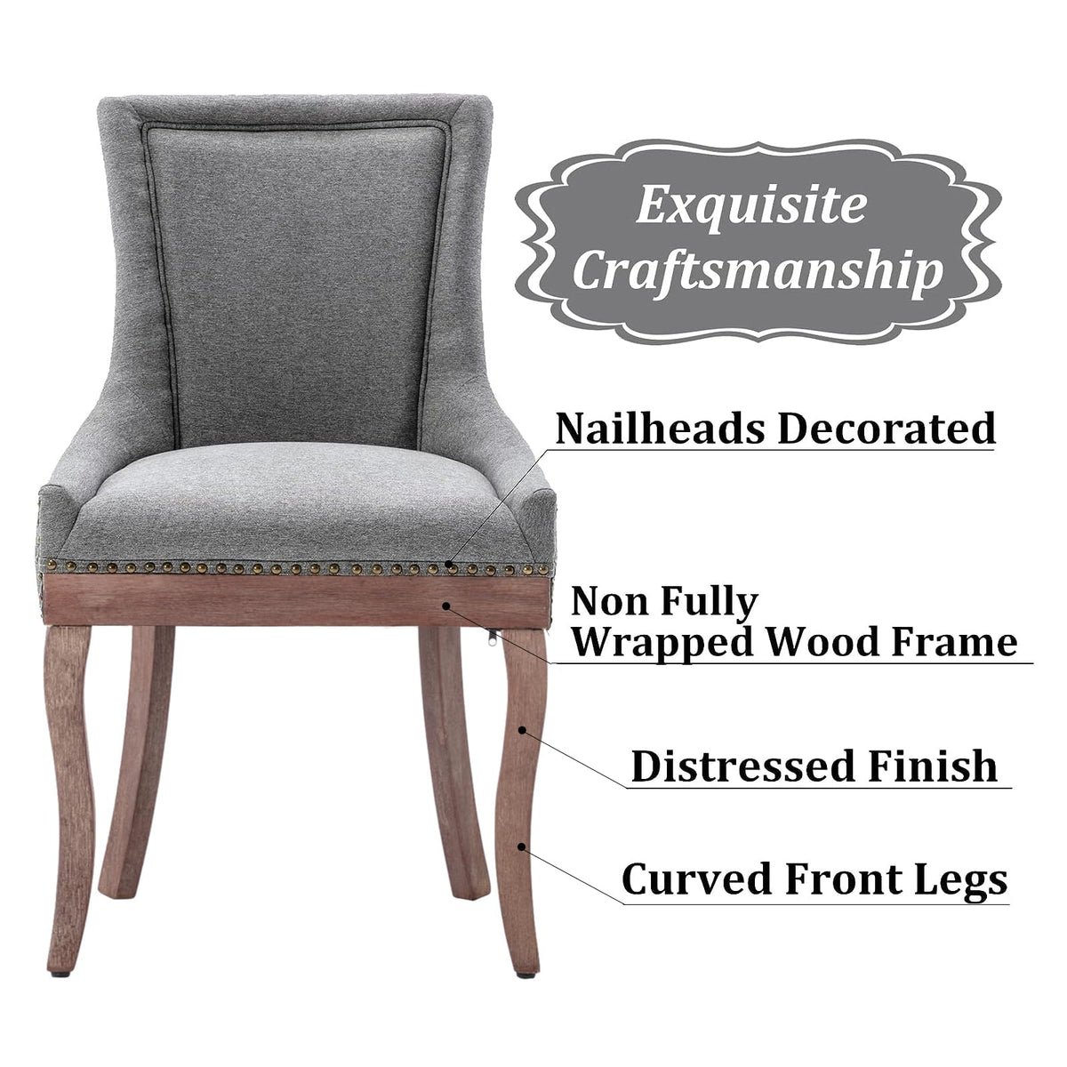 Fabric Vintage Upholstered Side Chairs Set of 2, Sillas De Comedor, Farmhouse Solid Wood Kitchen Dining Room Chairs