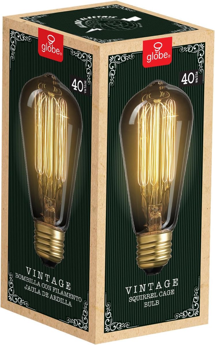 40W Vintage Edison S60 Squirrel Cage Incandescent Filament Light Bulb, E26 Base, 145 Lumens