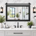 Farmhouse Mirror 42"x28" Black Rustic Mirror for Wall Vanity Mirrors Barn Door Style Decor Bathroom Living Room
