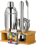8-Piece Cocktail Shaker Set with Wooden Stand Bartender Kits Bar Set - Set of 8