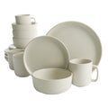 Zuma 16 Piece Round Kitchen Dinnerware Set, Dishes, Plates, Bowls, Mugs, Service for 4, Matte Stoneware, Cream