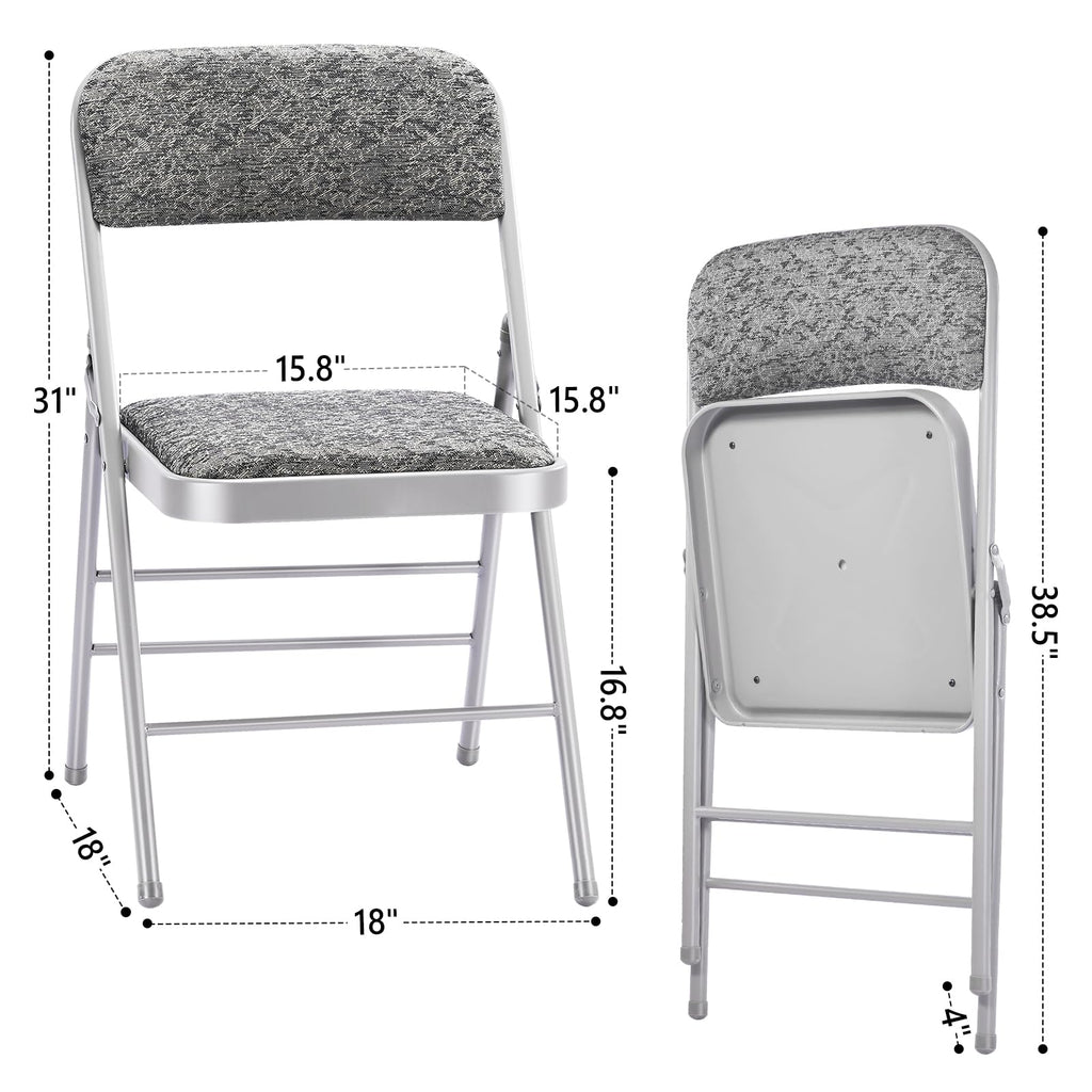 4 Pack Folding Chairs with Fabric Padded Cushion and Back, Commercial Grade Metal Chairs with Fabric Cushion, for