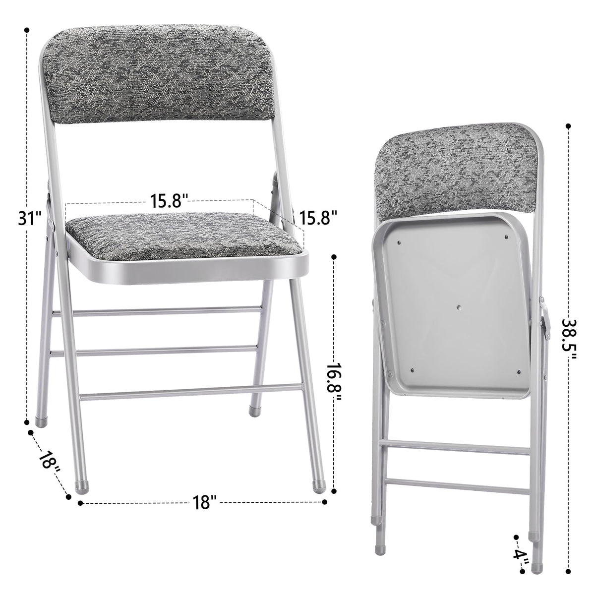 4 Pack Folding Chairs with Fabric Padded Cushion and Back, Commercial Grade Metal Chairs with Fabric Cushion, for
