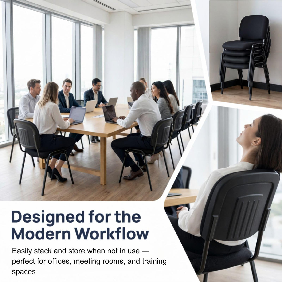 Stackable Office Guest Chairs, Reception Waiting Room Chairs with Padded Seat & Back, Armless No Wheels Conference