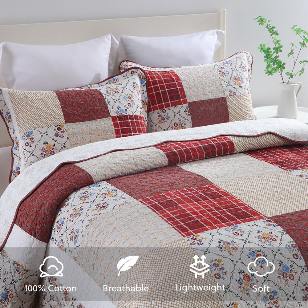 Cotton Bedspread Quilt Sets, 3 Pieces Reversible Coverlet Sets Lightweight Comforters, Farmhouse Rustic Vintage