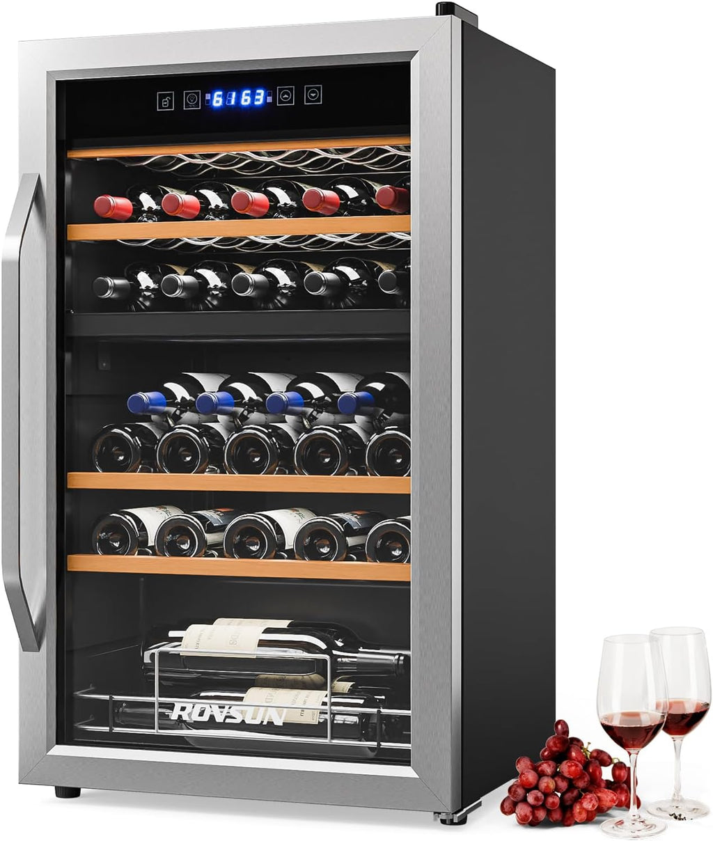 Dual Zone Beverage Cooler Refrigerator, 33 Bottle Chiller with Glass Door & Digital Temperature Control