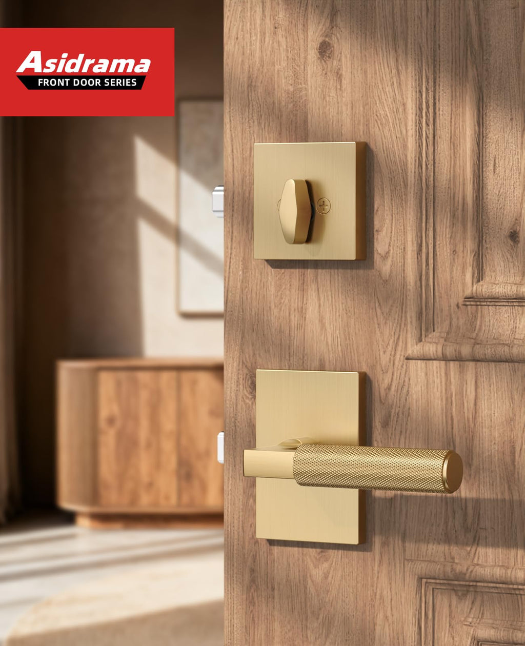 Champagne Bronze Solid Heavy-Duty Knurled Front Door Handle Set with Deadbolt, Architectural Grade Modern Entry Door